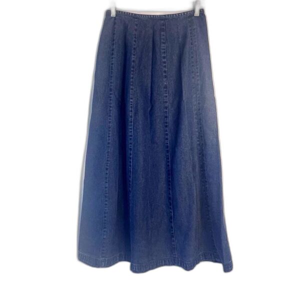 Liz Claiborne Lizwear Jeans Dark Denim Jean Blue Maxi Skirt Aline 100% Tencel 6 - Picture 1 of 12